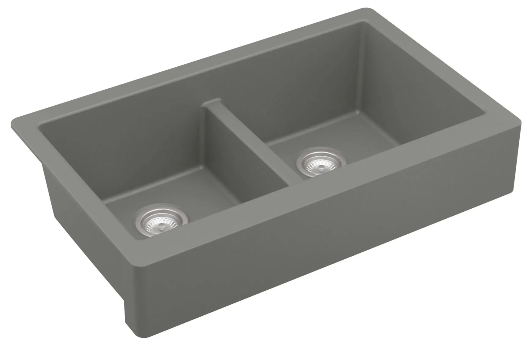 Karran 34" Quartz Composite Retrofit Farmhouse Sink, 50/50 Double Bowl, Grey, QAR-750-GR-PK1