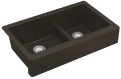 Karran 34" Quartz Composite Retrofit Farmhouse Sink, 60/40 Double Bowl, Brown, QAR-760-BR