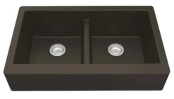 Karran 34" Quartz Composite Retrofit Farmhouse Sink, 50/50 Double Bowl, Brown, QAR-750-BR-PK1