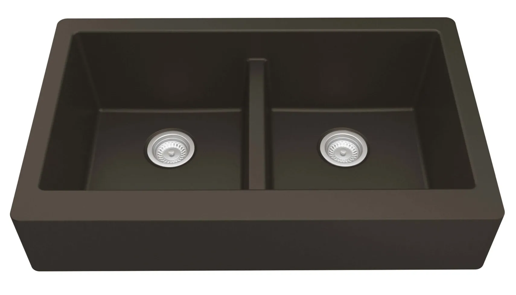 Karran 34" Quartz Composite Retrofit Farmhouse Sink, 50/50 Double Bowl, Brown, QAR-750-BR-PK1