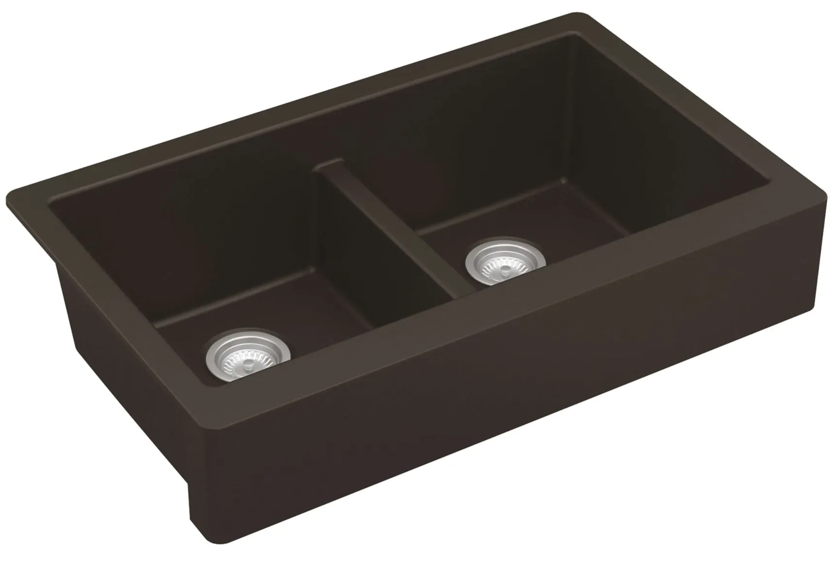 Karran 34" Quartz Composite Retrofit Farmhouse Sink, 50/50 Double Bowl, Brown, QAR-750-BR-PK1