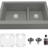 Karran 34" Quartz Composite Retrofit Farmhouse Sink, 60/40 Double Bowl, Grey, QAR-760-GR-PK1