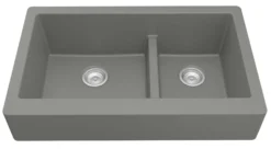 Karran 34" Quartz Composite Retrofit Farmhouse Sink, 60/40 Double Bowl, Grey, QAR-760-GR-PK1