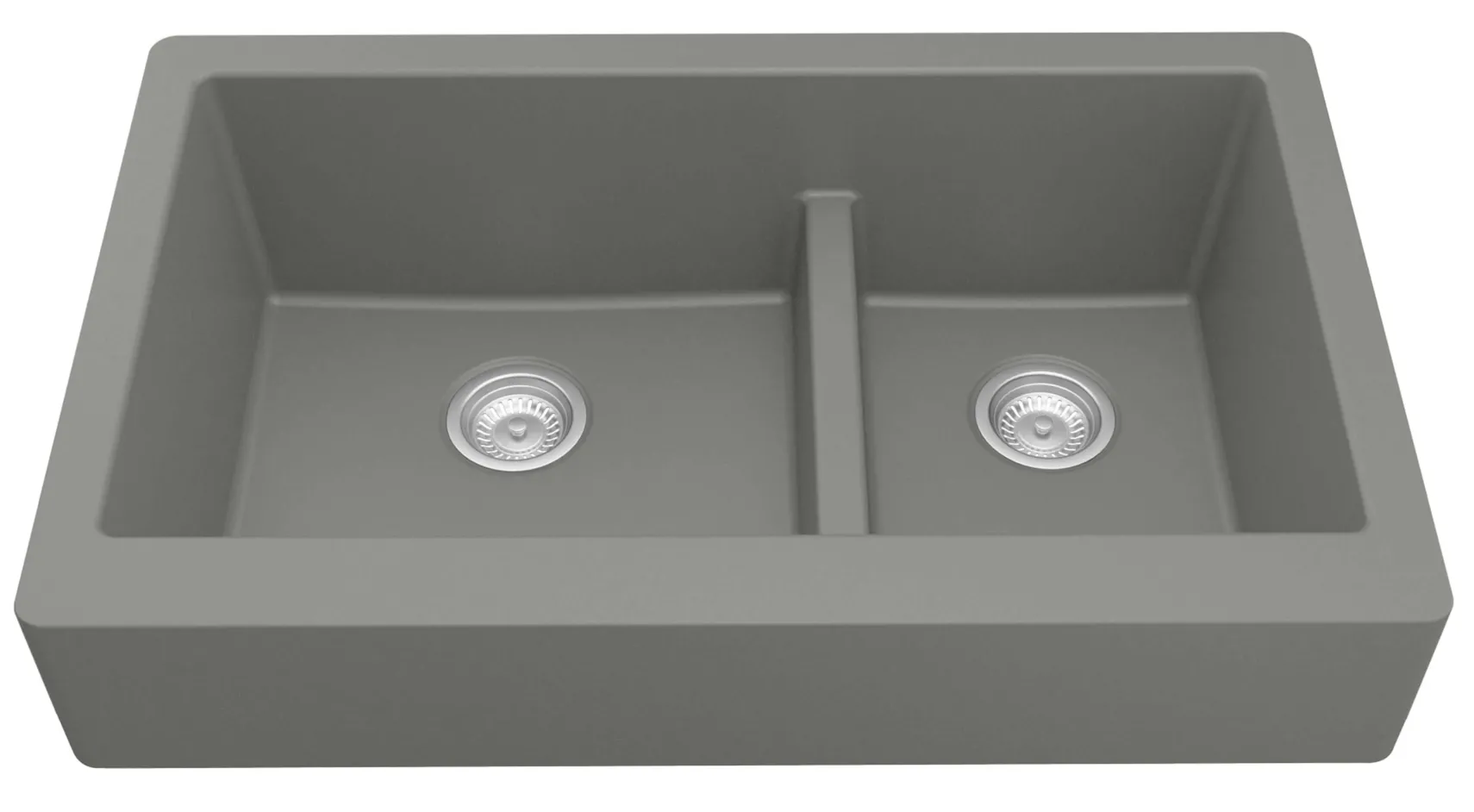 Karran 34" Quartz Composite Retrofit Farmhouse Sink, 60/40 Double Bowl, Grey, QAR-760-GR-PK1