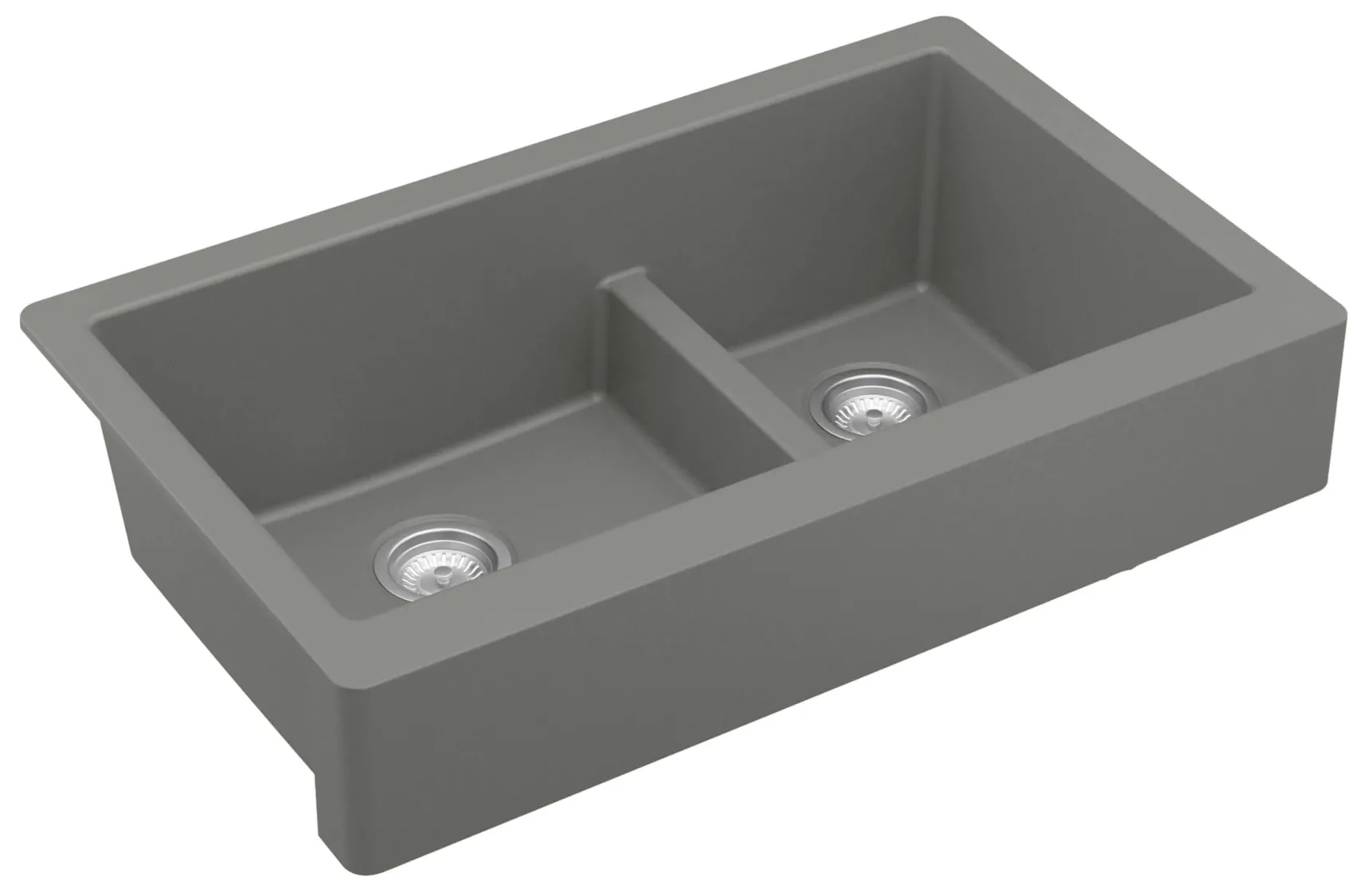 Karran 34" Quartz Composite Retrofit Farmhouse Sink, 60/40 Double Bowl, Grey, QAR-760-GR-PK1