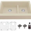 Karran 34" Quartz Composite Retrofit Farmhouse Sink, 60/40 Double Bowl, Bisque, QAR-760-BI-PK1