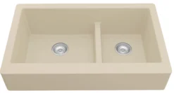 Karran 34" Quartz Composite Retrofit Farmhouse Sink, 60/40 Double Bowl, Bisque, QAR-760-BI-PK1