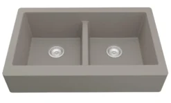Karran 34" Quartz Composite Retrofit Farmhouse Sink, 50/50 Double Bowl, Concrete, QAR-750-CN