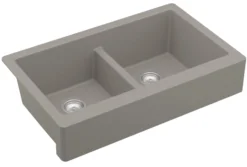 Karran 34" Quartz Composite Retrofit Farmhouse Sink, 50/50 Double Bowl, Concrete, QAR-750-CN