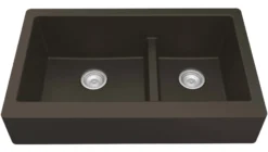 Karran 34" Quartz Composite Retrofit Farmhouse Sink, 60/40 Double Bowl, Brown, QAR-760-BR-PK1