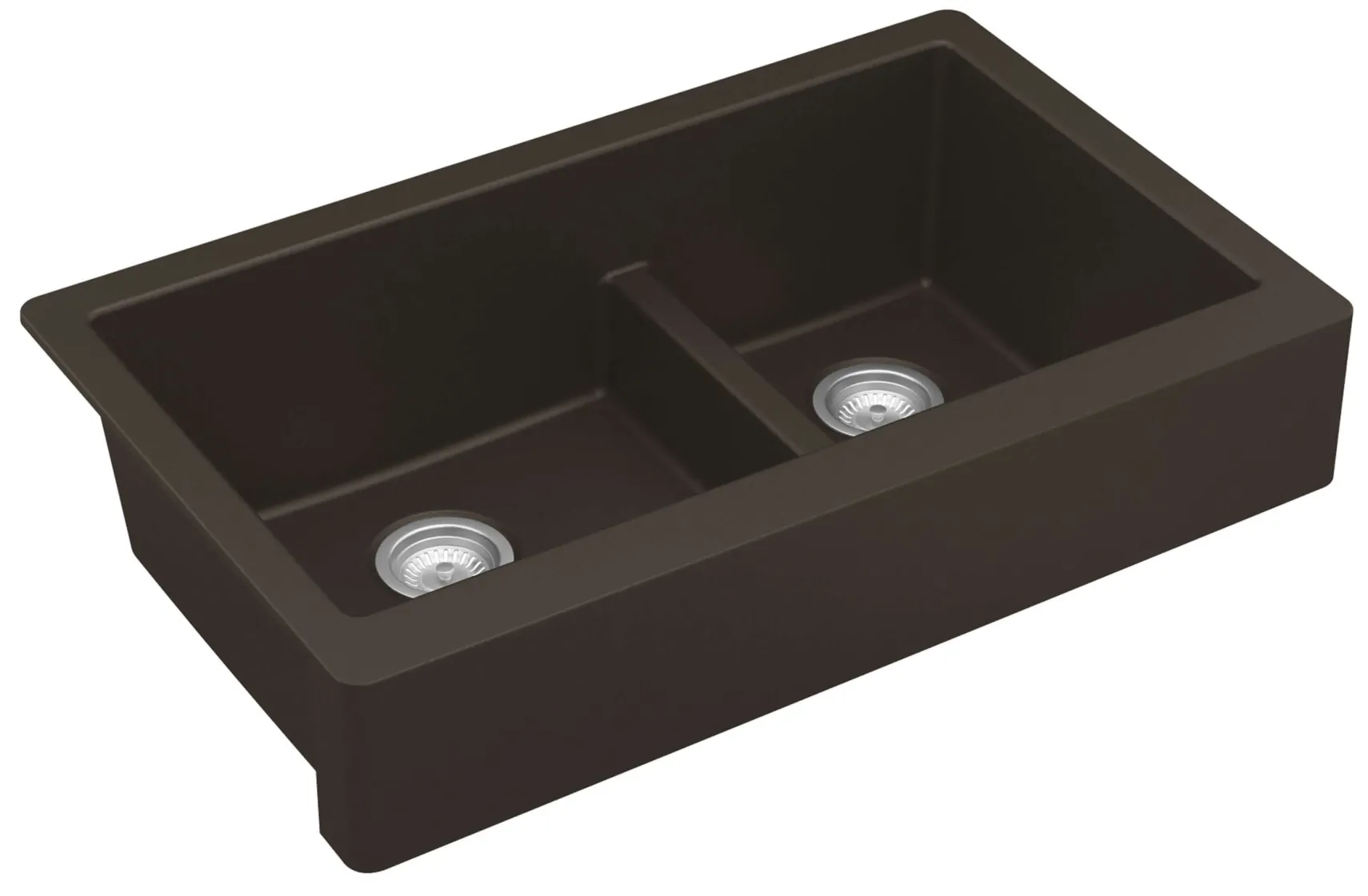 Karran 34" Quartz Composite Retrofit Farmhouse Sink, 60/40 Double Bowl, Brown, QAR-760-BR-PK1