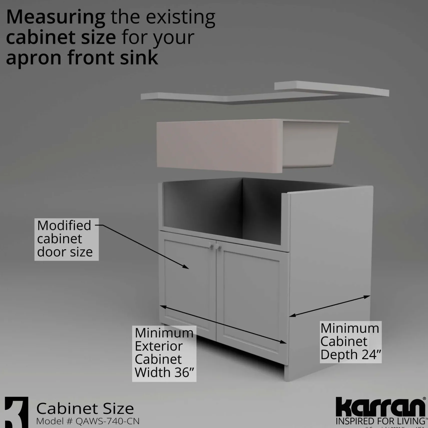 Karran 34" Quartz Composite Workstation Farmhouse Sink with Accessories, Concrete, QAWS-740-CN