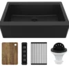 Karran 34" Quartz Composite Workstation Farmhouse Sink, Black, QAWS-740-BL-PK2