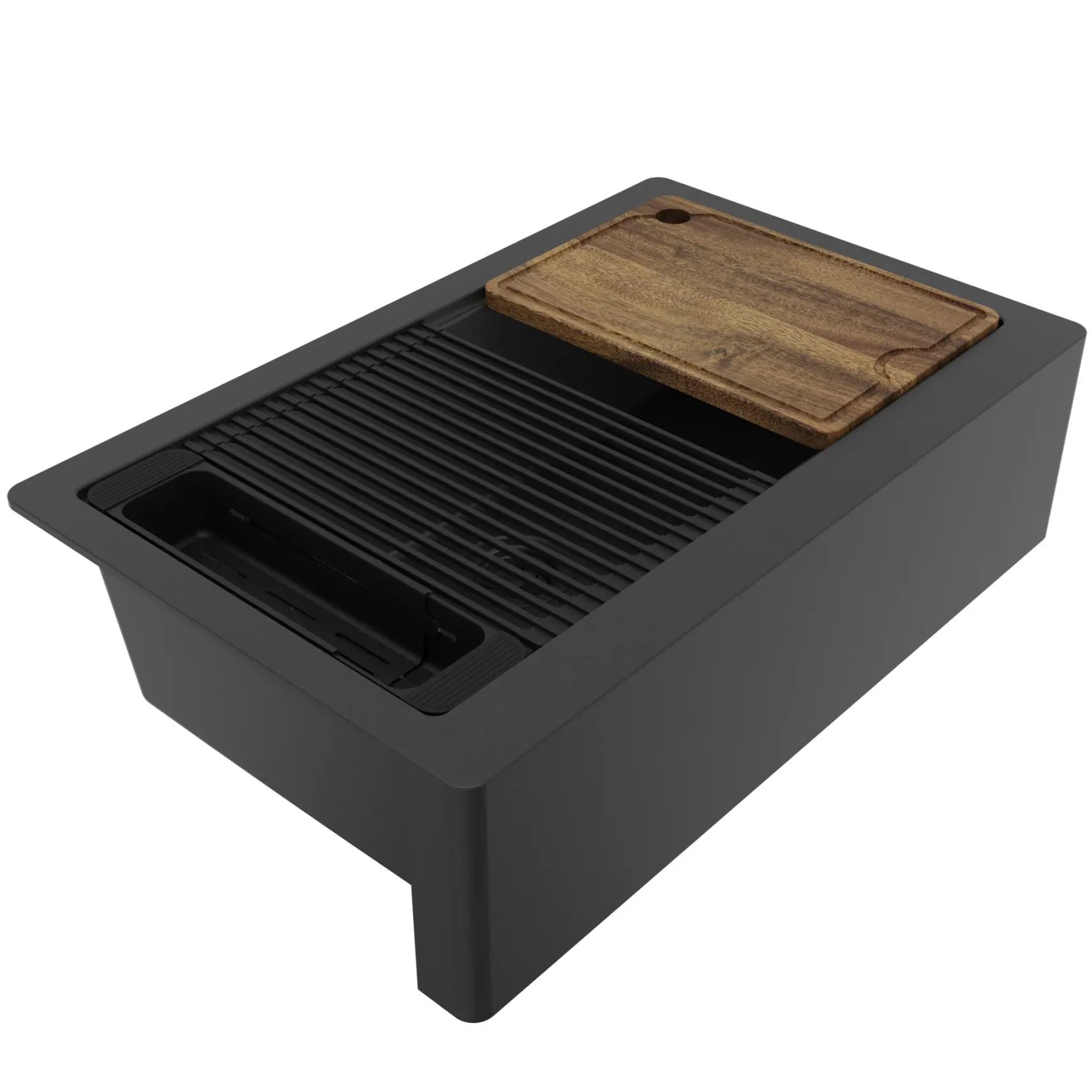 Karran 34" Quartz Composite Workstation Farmhouse Sink, Black, QAWS-740-BL-PK2