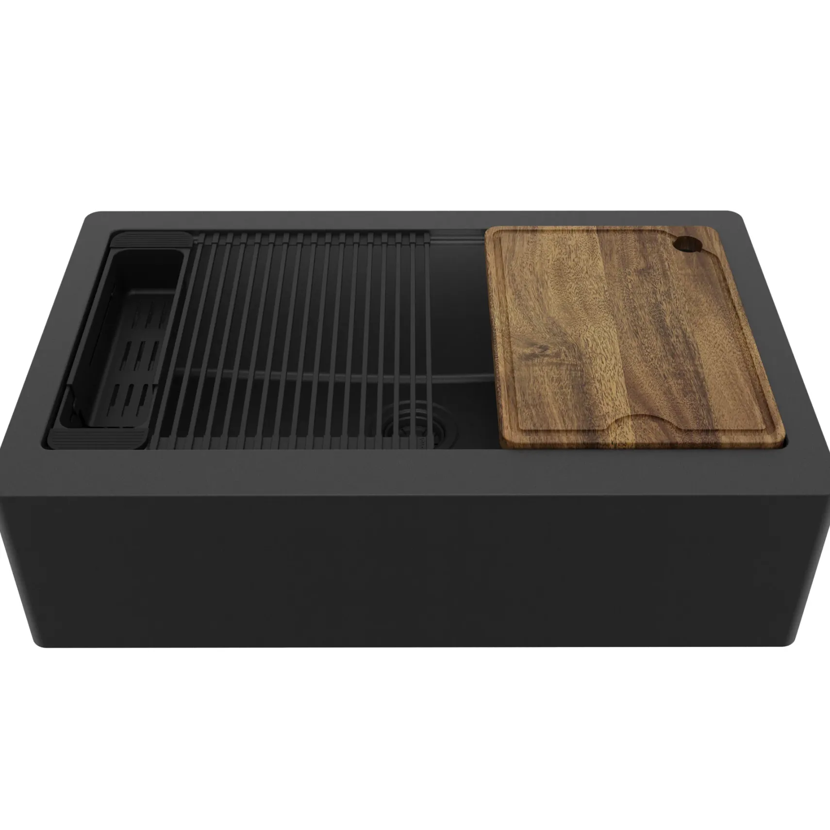 Karran 34" Quartz Composite Workstation Farmhouse Sink, Black, QAWS-740-BL-PK2