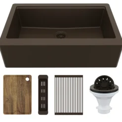 Karran 34" Quartz Composite Workstation Farmhouse Sink, Brown, QAWS-740-BR-PK2