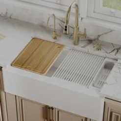 Karran 34" Quartz Composite Workstation Farmhouse Sink, White, QAWS-740-WH-PK2