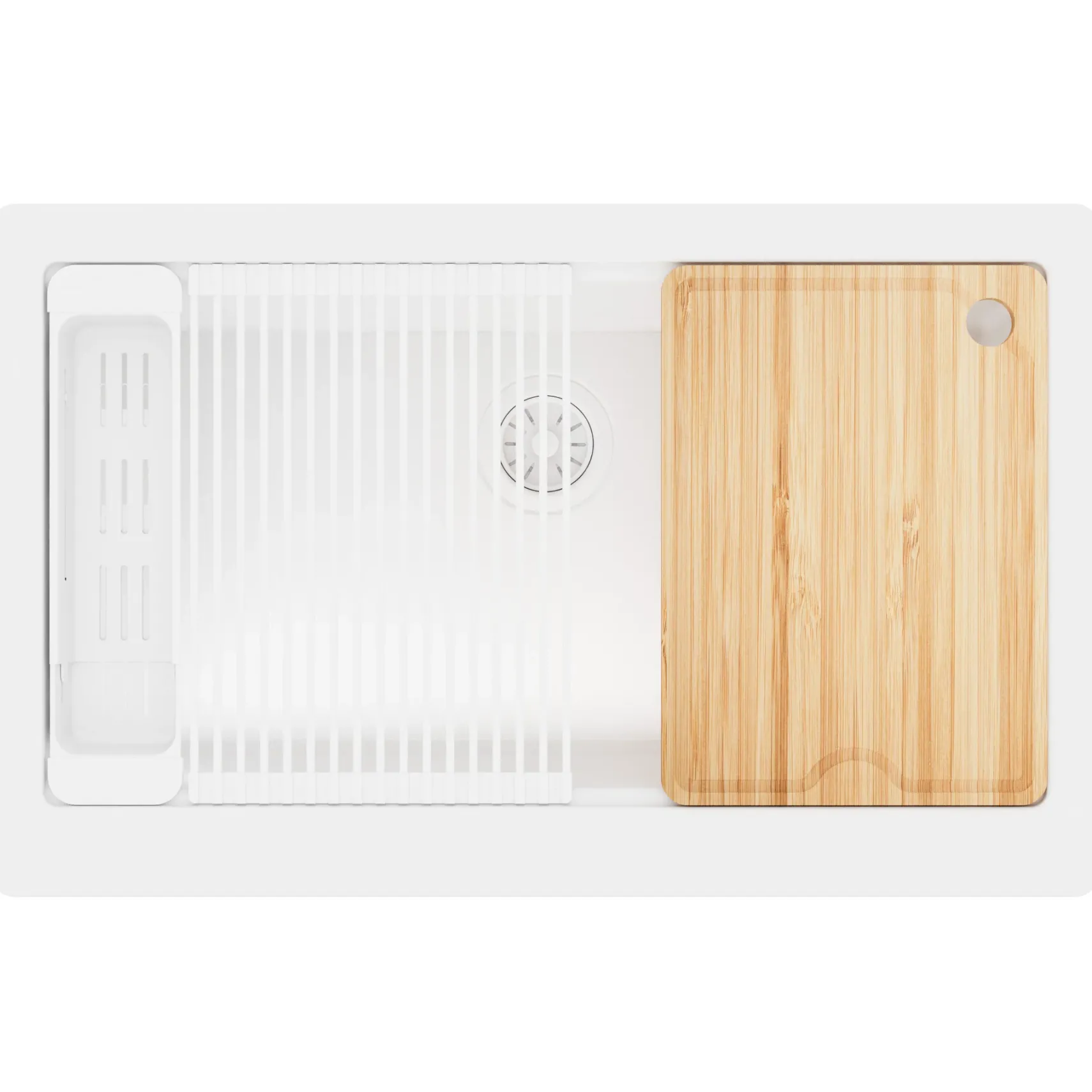 Karran 34" Quartz Composite Workstation Farmhouse Sink, White, QAWS-740-WH-PK2