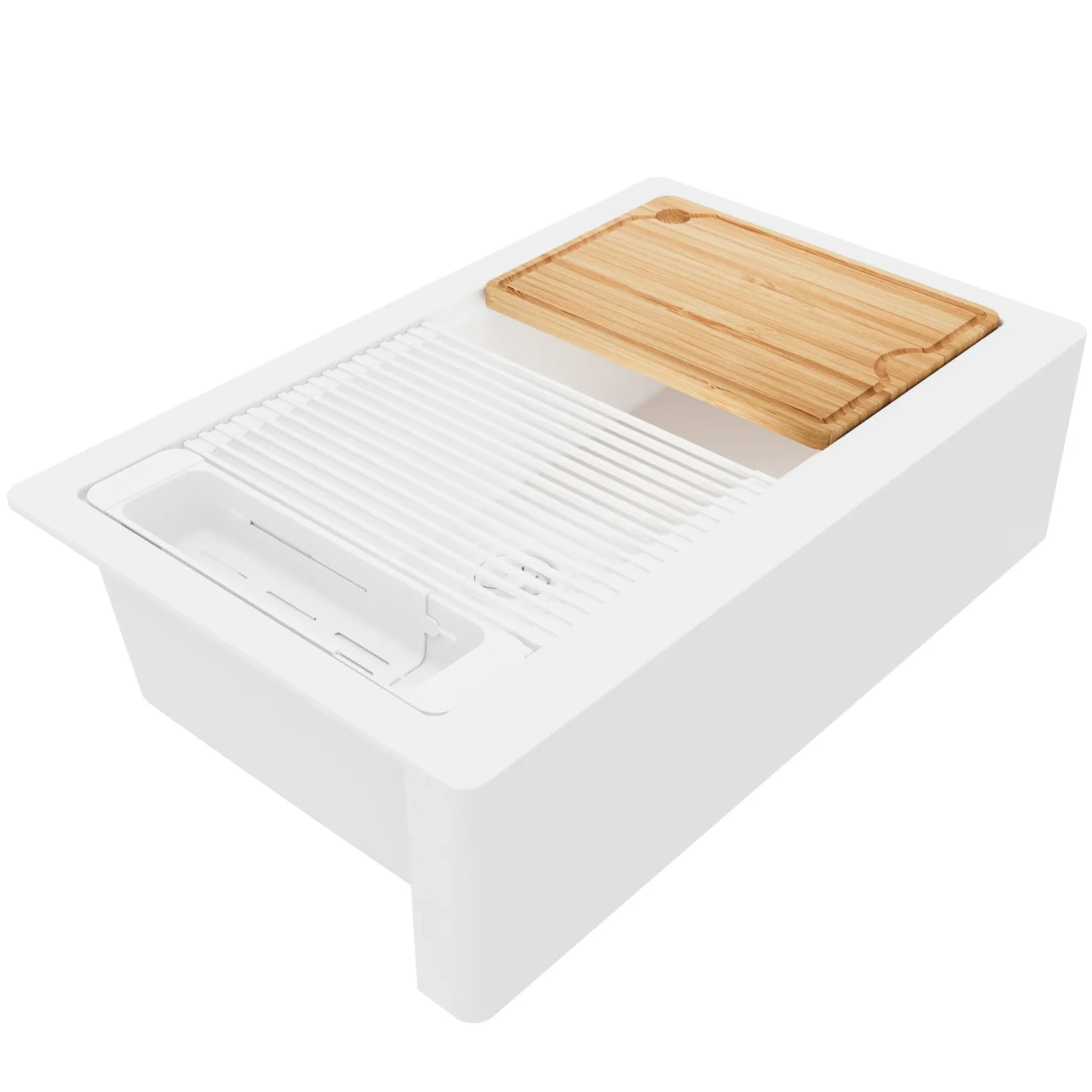 Karran 34" Quartz Composite Workstation Farmhouse Sink, White, QAWS-740-WH-PK2