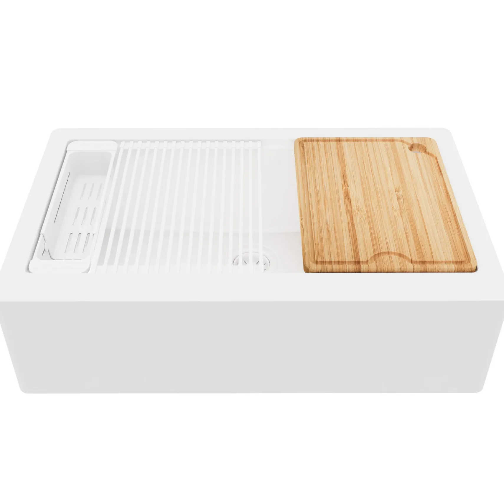 Karran 34" Quartz Composite Workstation Farmhouse Sink, White, QAWS-740-WH-PK2