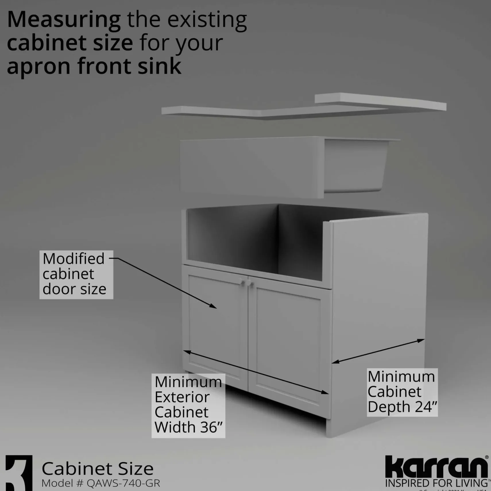 Karran 34" Quartz Composite Workstation Farmhouse Sink with Accessories, Grey, QAWS-740-GR