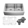 Karran 33" Stainless Steel Farmhouse Sink with Accessories, 60/40 Double Bowl, 16 Gauge, EL-86-PK1