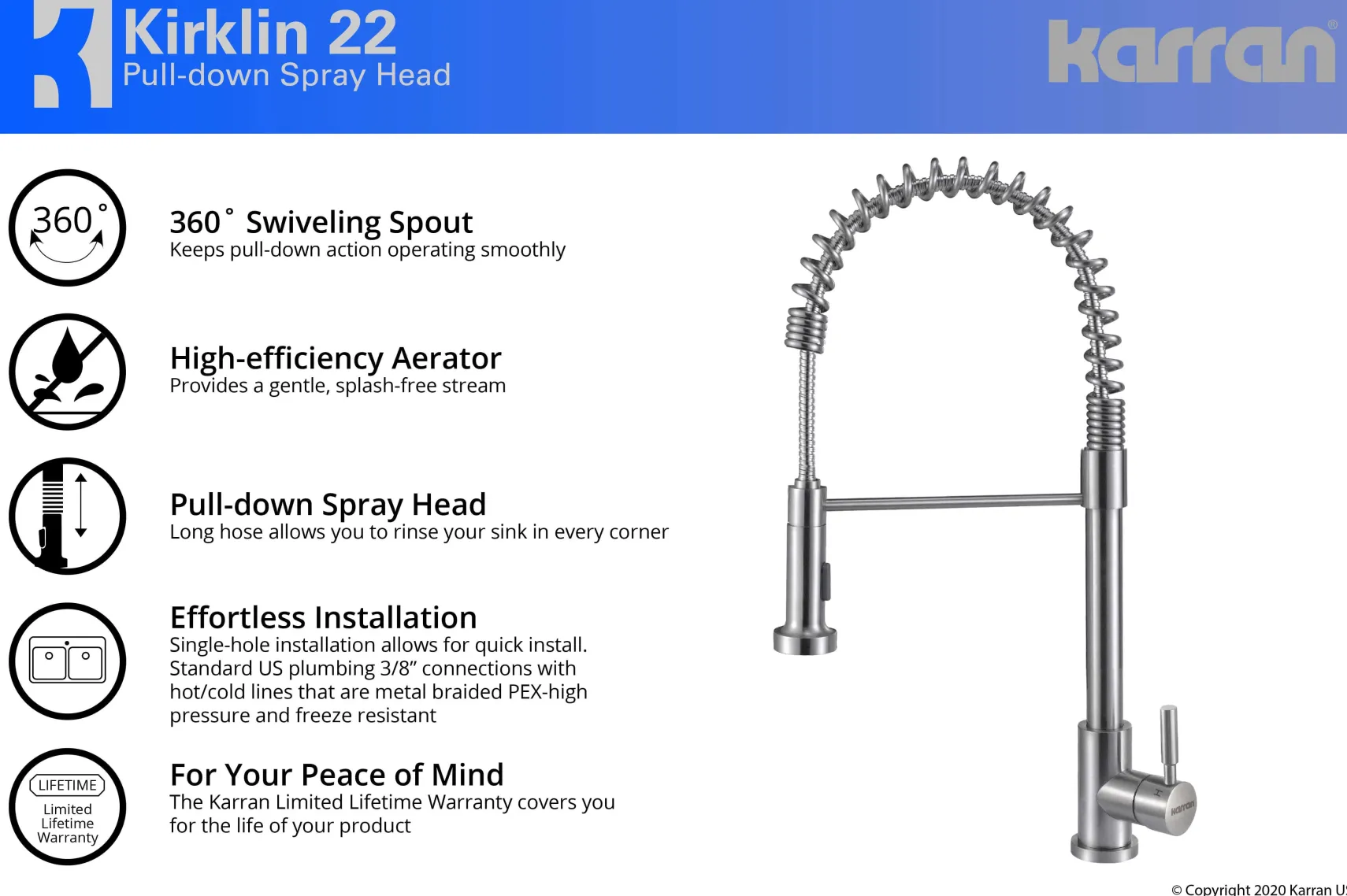 Karran 33" Stainless Steel Workstation Farmhouse Sink with Faucet and Accessories, 16 Gauge, WS-45-PK2