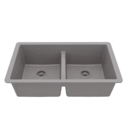 Karran 32" Undermount Quartz Composite Kitchen Sink, 50/50 Double Bowl, Grey, QU-810-GR