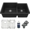 Karran 32" Undermount Quartz Composite Kitchen Sink with Accessories, 60/40 Double Bowl, Black, QU-811-BL-PK1