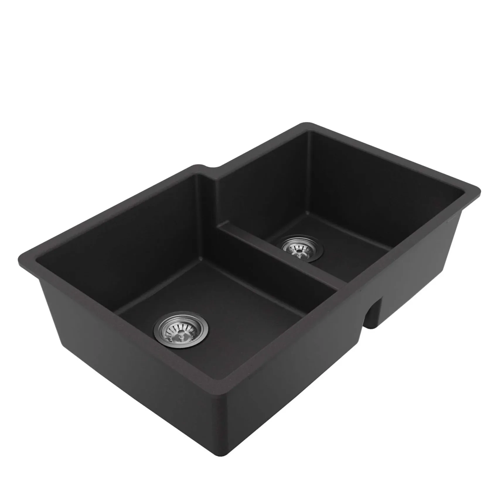Karran 32" Undermount Quartz Composite Kitchen Sink with Accessories, 60/40 Double Bowl, Black, QU-811-BL-PK1