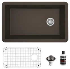Karran 32" Undermount Quartz Composite Kitchen Sink, Brown, QU-670-BR-PK1