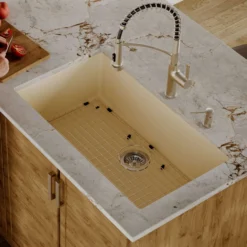 Karran 32" Undermount Quartz Composite Kitchen Sink with Accessories, Bisque, QU-812-BI-PK1