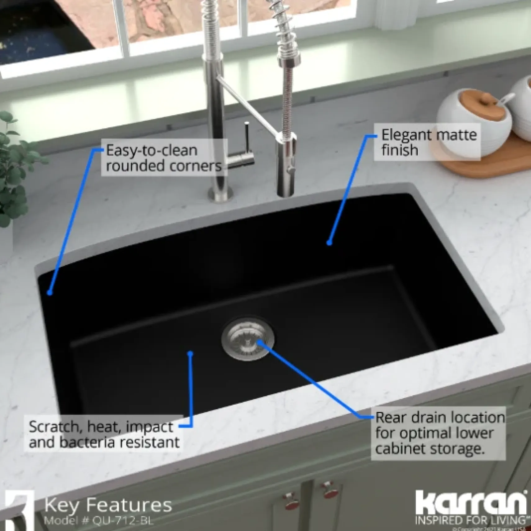 Karran 32" Undermount Quartz Composite Kitchen Sink, Black, QU-712-BL-PK1