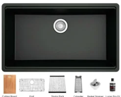 Karran 33" Undermount Quartz Composite Workstation Kitchen Sink with Accessories, Black, QUWS-875-BL