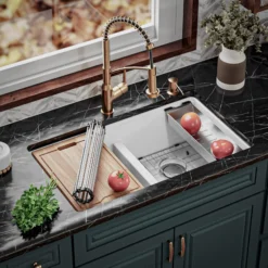 Karran 33" Undermount Quartz Composite Kitchen Sink, 50/50 Double Bowl, White, QUWS-880-WH