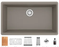 Karran 33" Undermount Quartz Composite Workstation Kitchen Sink with Accessories, Concrete, QUWS-875-CN