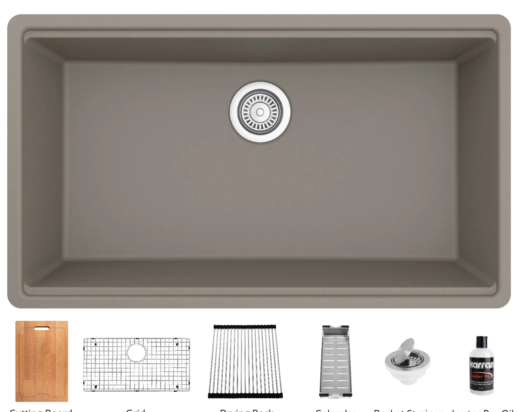 Karran 33" Undermount Quartz Composite Workstation Kitchen Sink with Accessories, Concrete, QUWS-875-CN