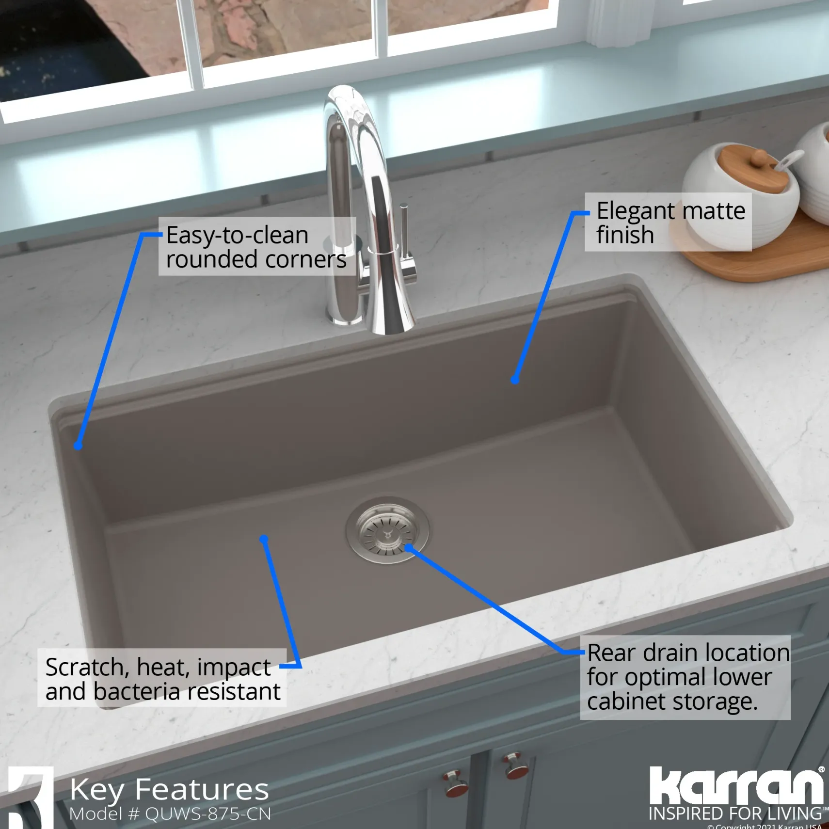 Karran 33" Undermount Quartz Composite Workstation Kitchen Sink with Accessories, Concrete, QUWS-875-CN