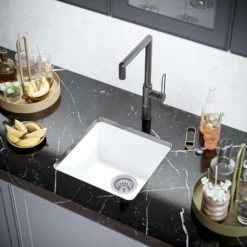 Karran 17" Undermount Quartz Composite Kitchen Sink, White, QU-690-WH