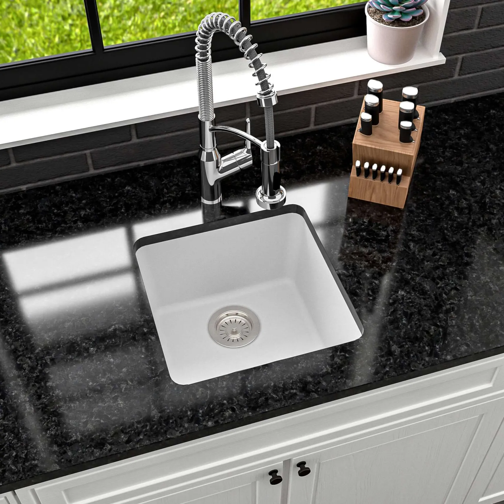 Karran 17" Undermount Quartz Composite Kitchen Sink, White, QU-690-WH