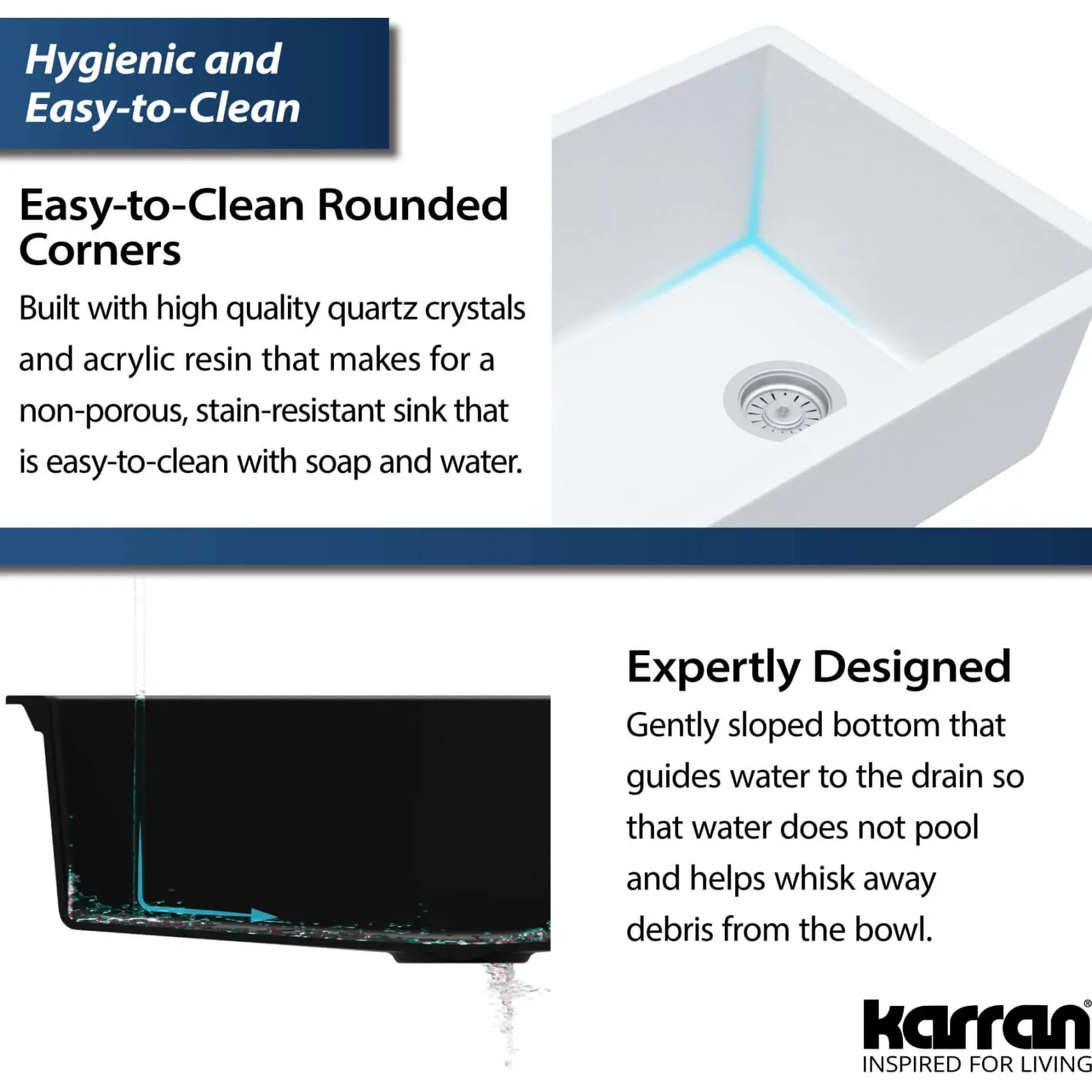 Karran 17" Undermount Quartz Composite Kitchen Sink, White, QU-690-WH