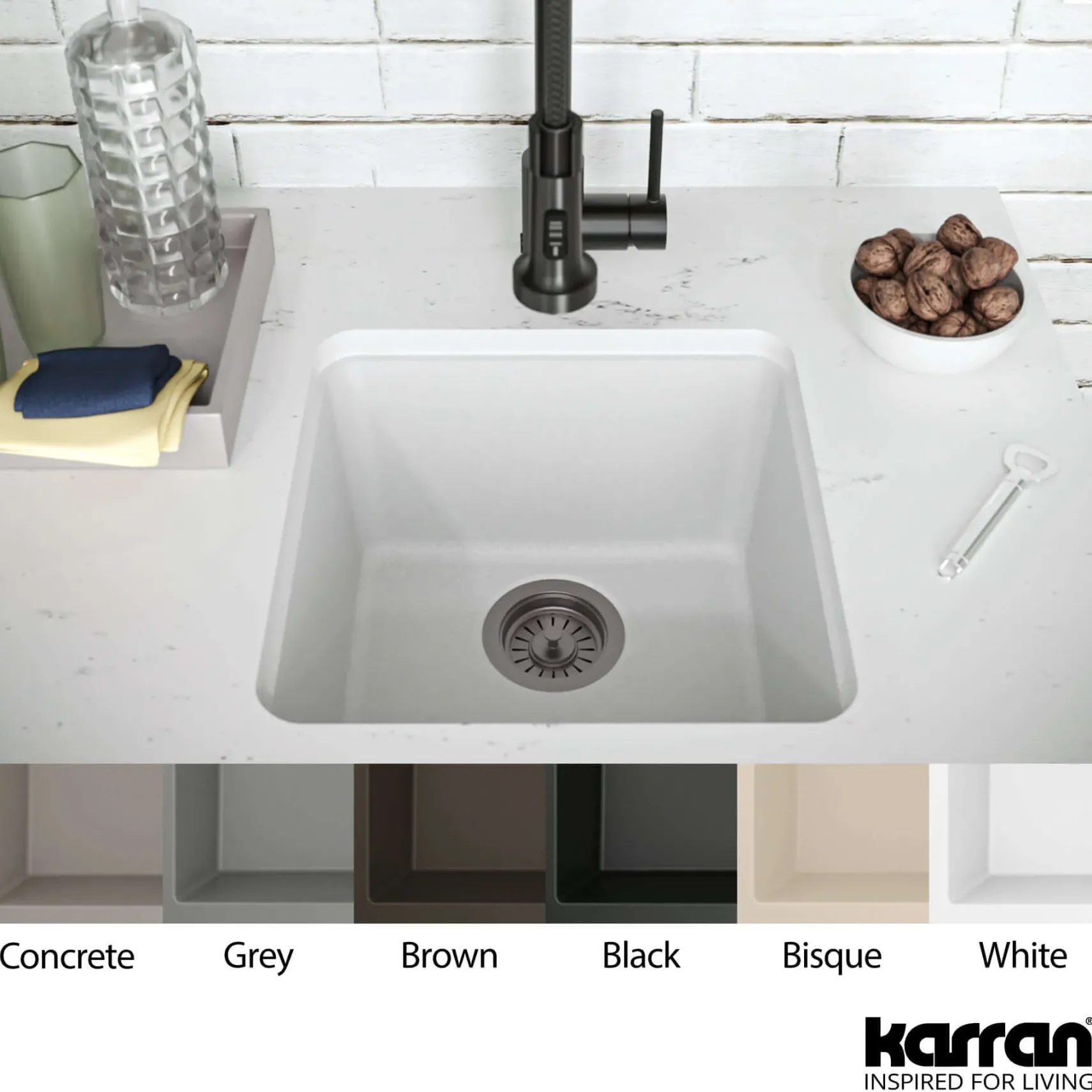 Karran 17" Undermount Quartz Composite Kitchen Sink, White, QU-690-WH