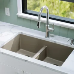 Karran 32" Undermount Quartz Composite Kitchen Sink, 50/50 Double Bowl, Concrete, QU-810-CN