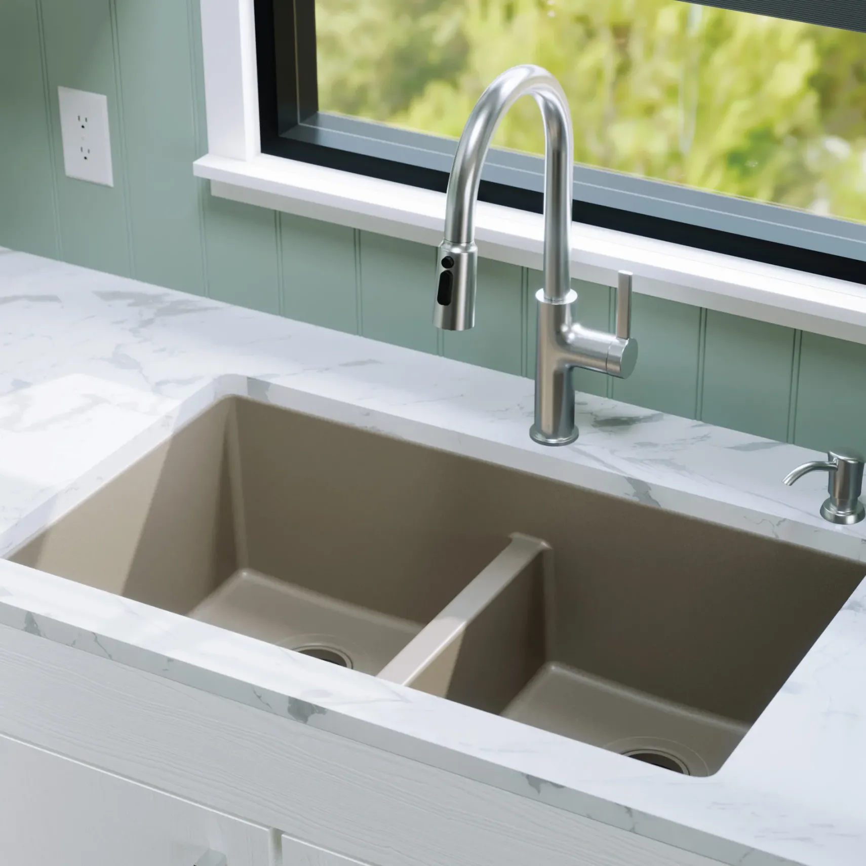 Karran 32" Undermount Quartz Composite Kitchen Sink, 50/50 Double Bowl, Concrete, QU-810-CN