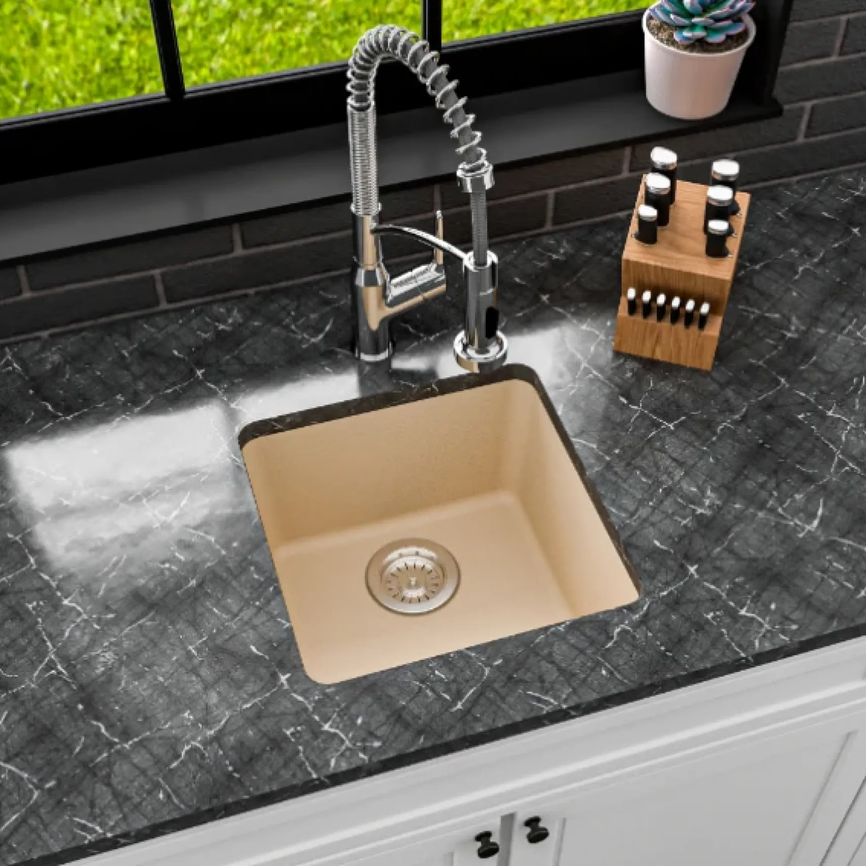 Karran 17" Undermount Quartz Composite Kitchen Sink, Bisque, QU-690-BI