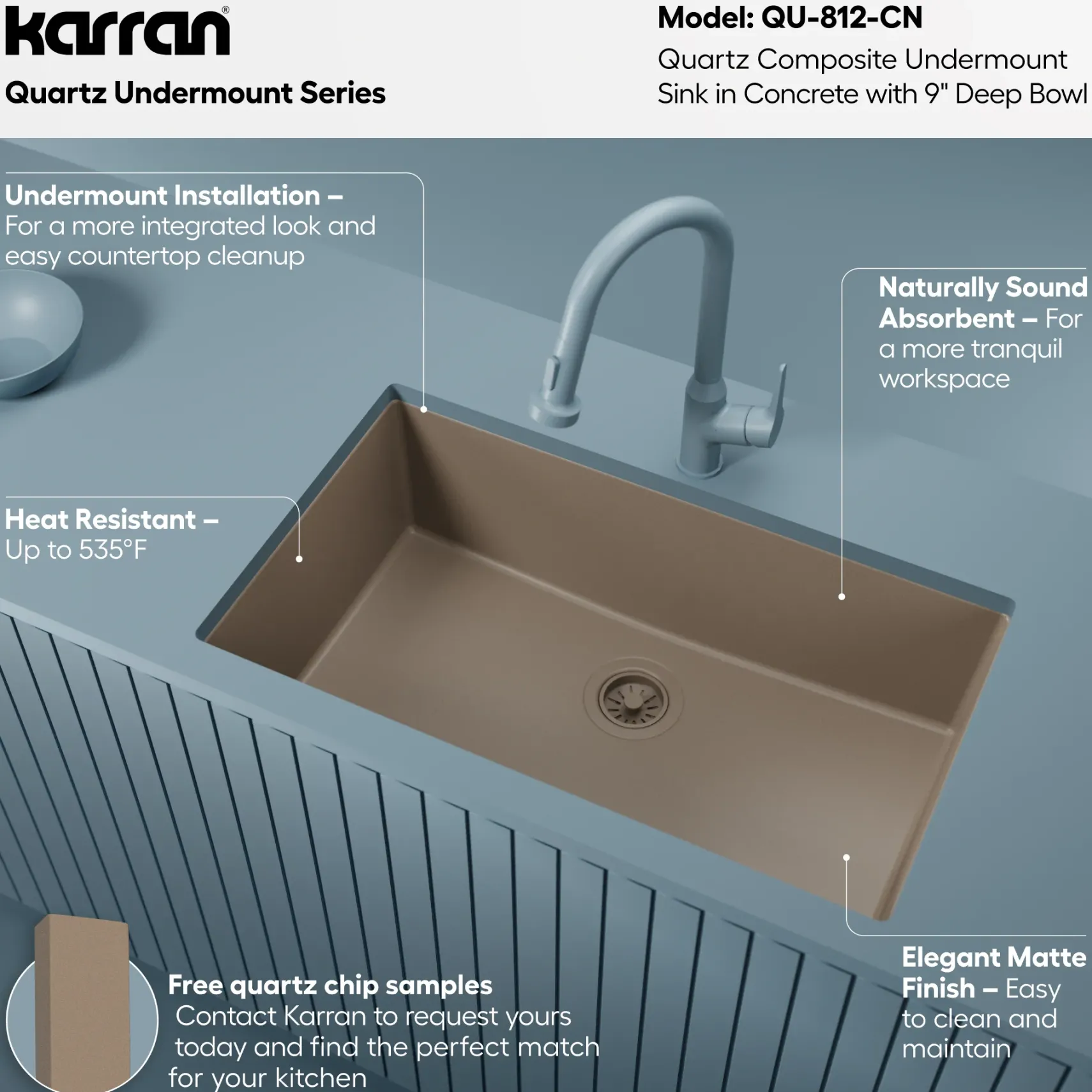 Karran 32" Undermount Quartz Composite Kitchen Sink, Concrete, QU-812-CN