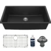 Karran 32" Undermount Quartz Composite Kitchen Sink with Accessories, Black, QU-812-BL-PK1