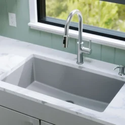 Karran 32" Undermount Quartz Composite Kitchen Sink, Grey, QU-812-GR