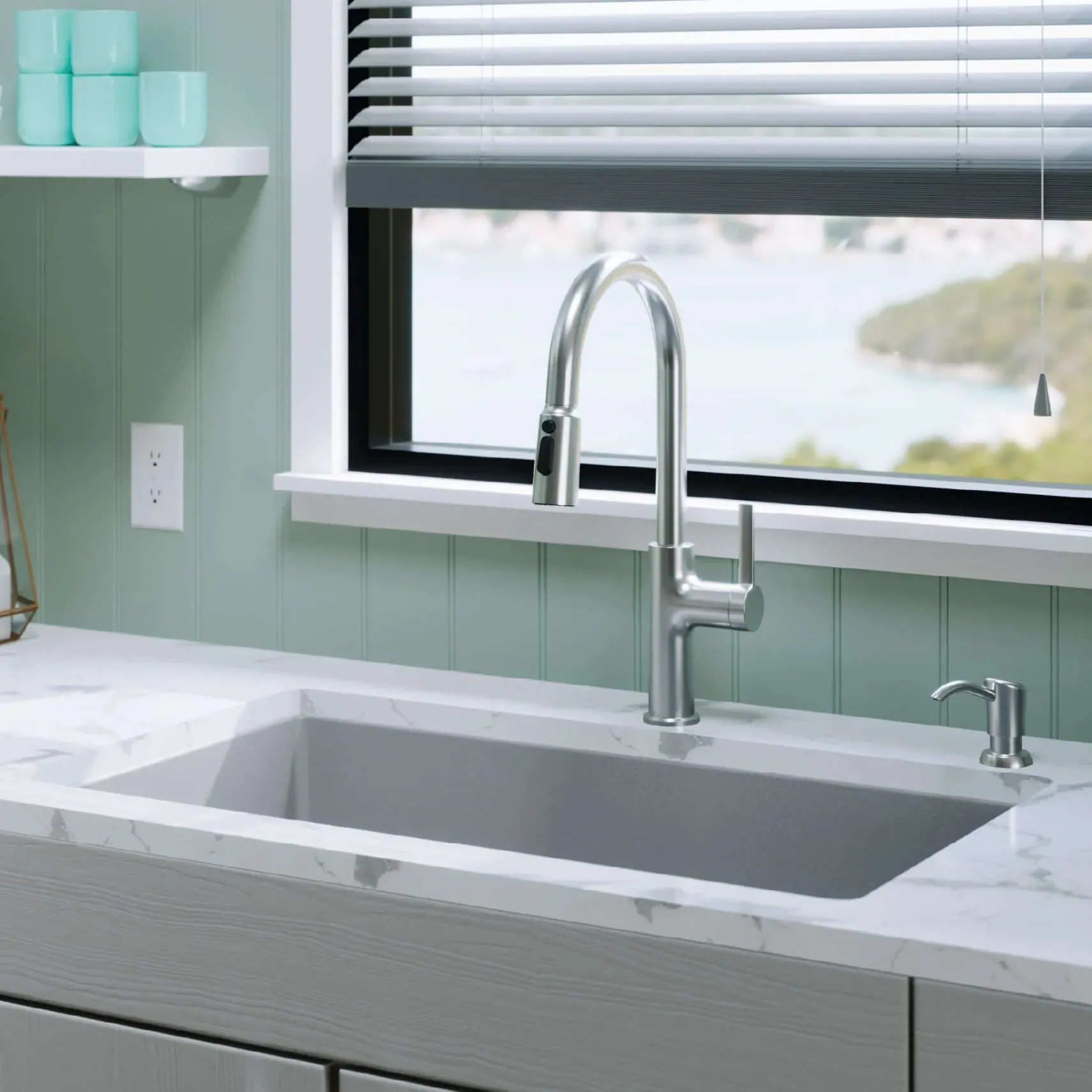 Karran 32" Undermount Quartz Composite Kitchen Sink, Grey, QU-812-GR