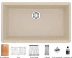 Karran 33" Undermount Quartz Composite Workstation Kitchen Sink with Accessories, Bisque, QUWS-875-BI